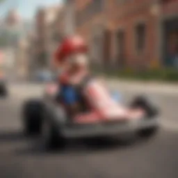 A dynamic race scene featuring various characters from Mario Kart Deluxe