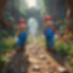 Illustration of Mario and Luigi exploring a vibrant dream world