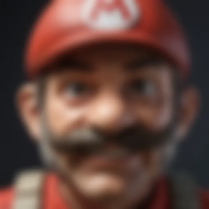 Close-up shot of intricate details on a Mario Nendroid figure