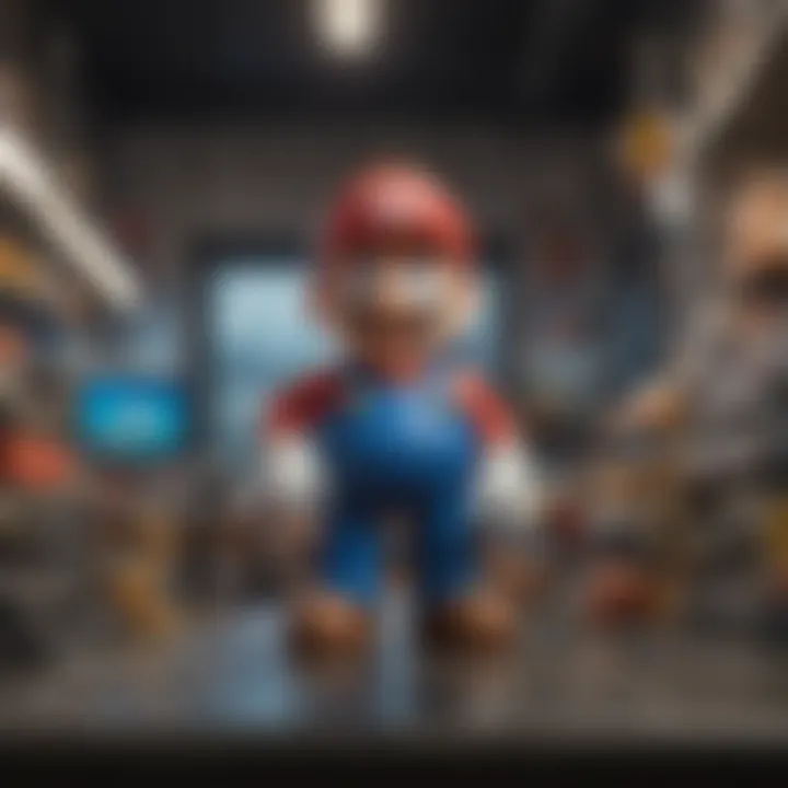 Mario Nendroid figure against a backdrop of iconic gaming scenes