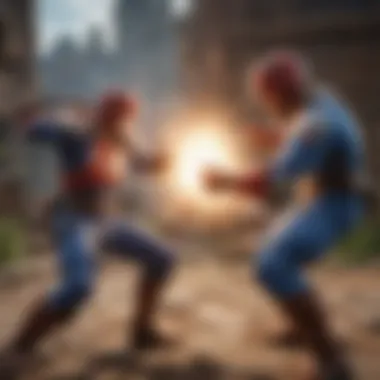 Dynamic gameplay scene with intense combat action