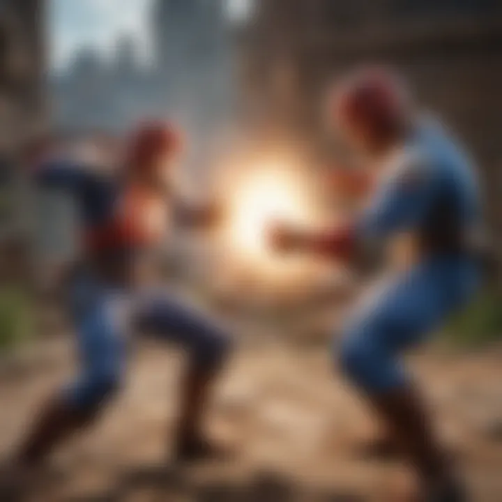 Dynamic gameplay scene with intense combat action