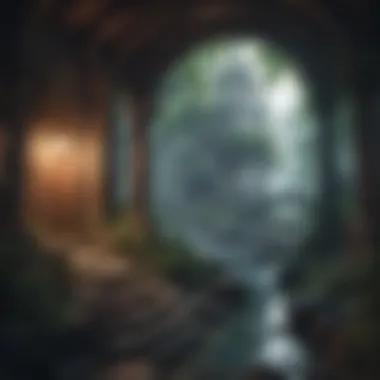 Enigmatic Fantasy Realm Illustration depicting a mystical fantasy world in an adventure game