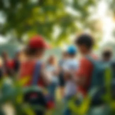 Community Engagement in Pokémon Finding Events A group of trainers participating in a Pokémon community event