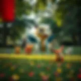 A vibrant park filled with diverse Pokémon spawning locations