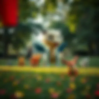 Diverse Pokémon Spawning Locations in a Park A vibrant park filled with diverse Pokémon spawning locations