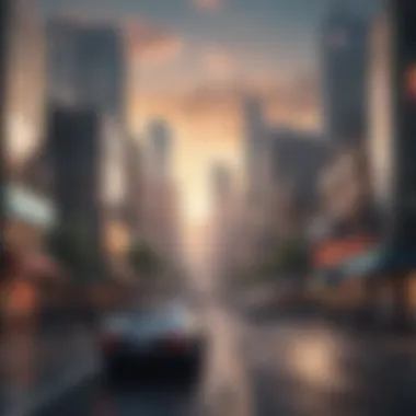 Illustration of a futuristic cityscape in a Nintendo game