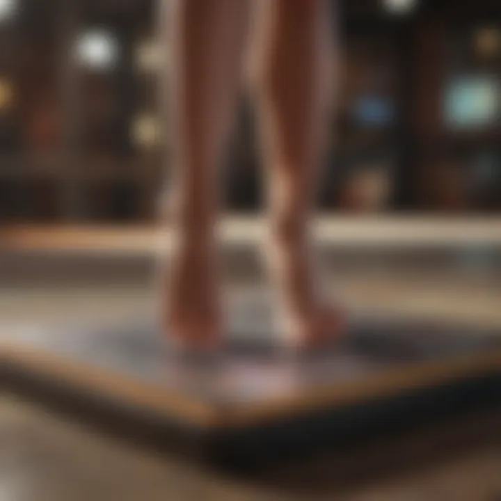 Close-up of a dancer's feet on a dance pad during gameplay.