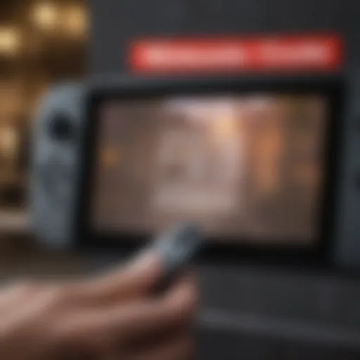 A close-up of a Nintendo Switch displaying a redemption code on the screen.