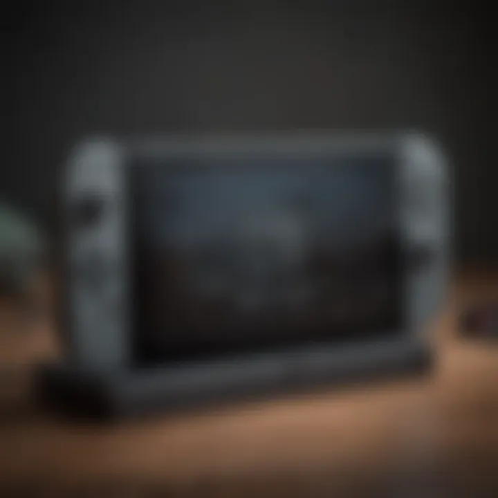 Abstract representation of audio waves intertwining with Nintendo Switch console