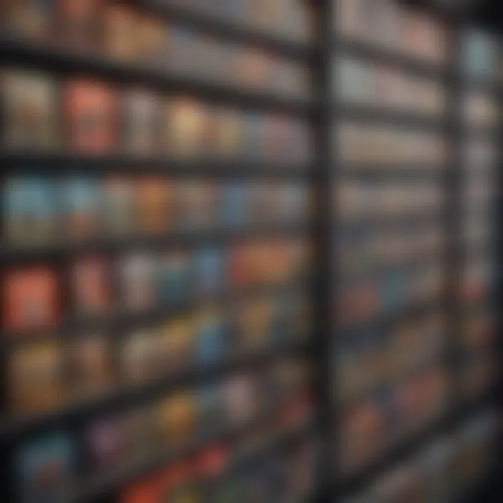 An organized shelf showcasing neatly arranged Nintendo Switch game cards in cases.