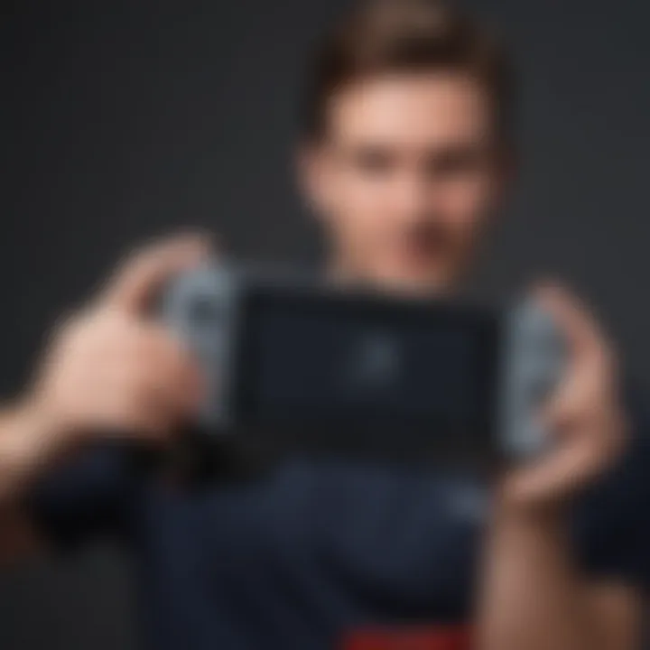 User holding a Nintendo Switch OLED case demonstrating portability