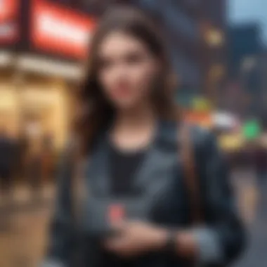 Urban Style: Nintendo Switch Purses in Everyday Life Trendy gamer showcasing a Nintendo Switch purse in an urban setting