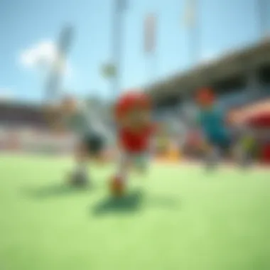 Dynamic Gameplay Inspired by Wii Sports A vibrant gameplay scene from a Nintendo Switch sports game reminiscent of Wii Sports.
