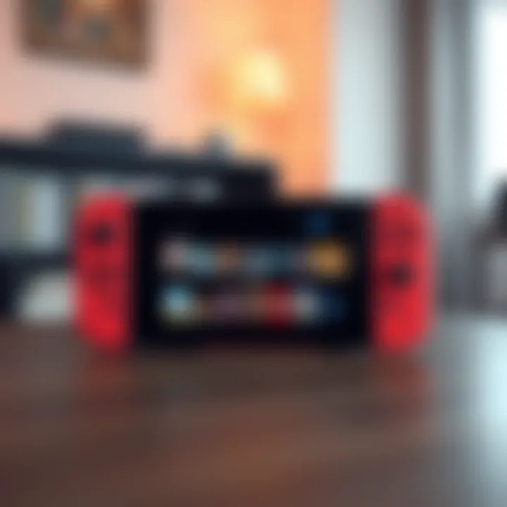 A Nintendo Switch console with a large game library displayed