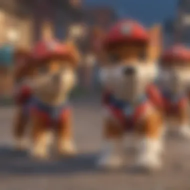 Paw Patrol characters engaged in teamwork during a mission