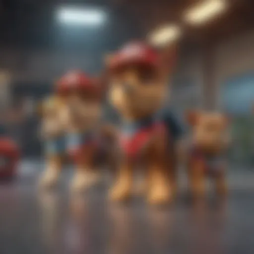 A vibrant illustration of Paw Patrol characters interacting in a gaming environment