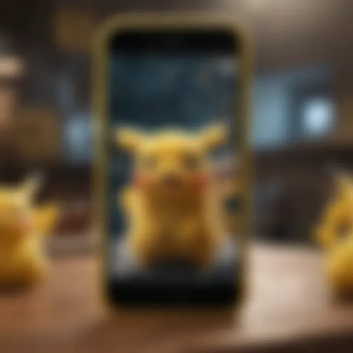 Illustration of Pokemon character Pikachu on iPhone screen