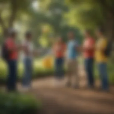 Community Engagement with the Gotcha Band A group of trainers engaging with their Pokemon using the Gotcha Band in a vibrant park setting