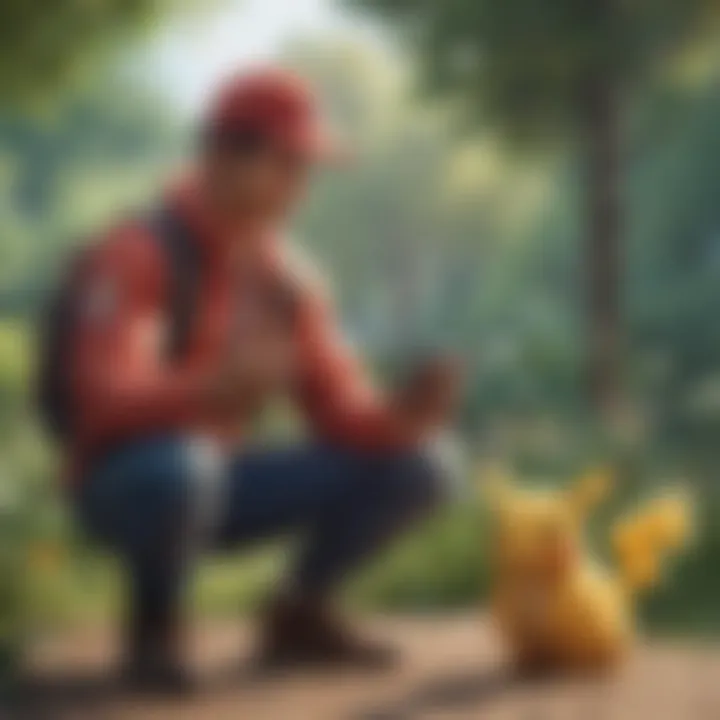 A trainer interacting with their Pokémon