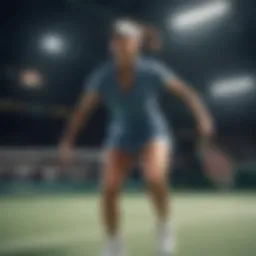 Artistic representation of a powerful serve in virtual tennis