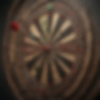 Precision darts player aiming at bullseye