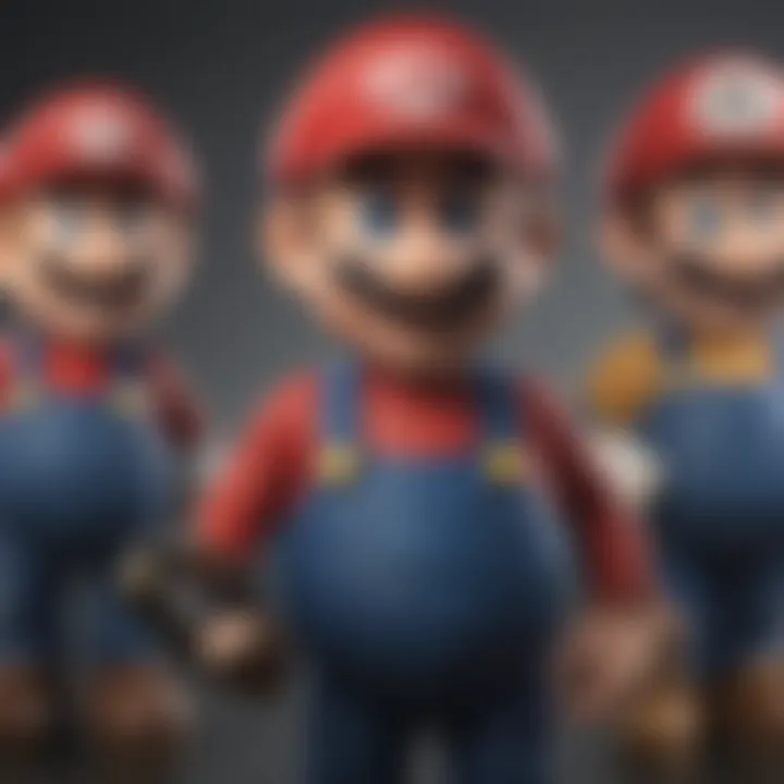 Character evolution in Super Mario Bros U Deluxe featuring various iconic characters.