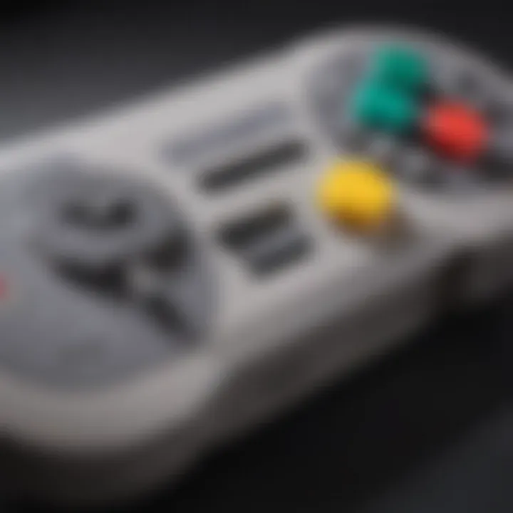 Close-up of Super Nintendo controller with colorful buttons