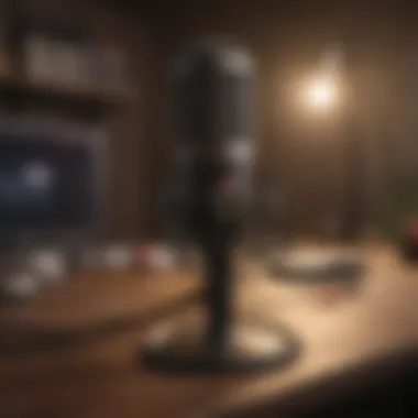 Gamer Microphone Setup A gamer setting up their microphone in a cozy gaming environment.