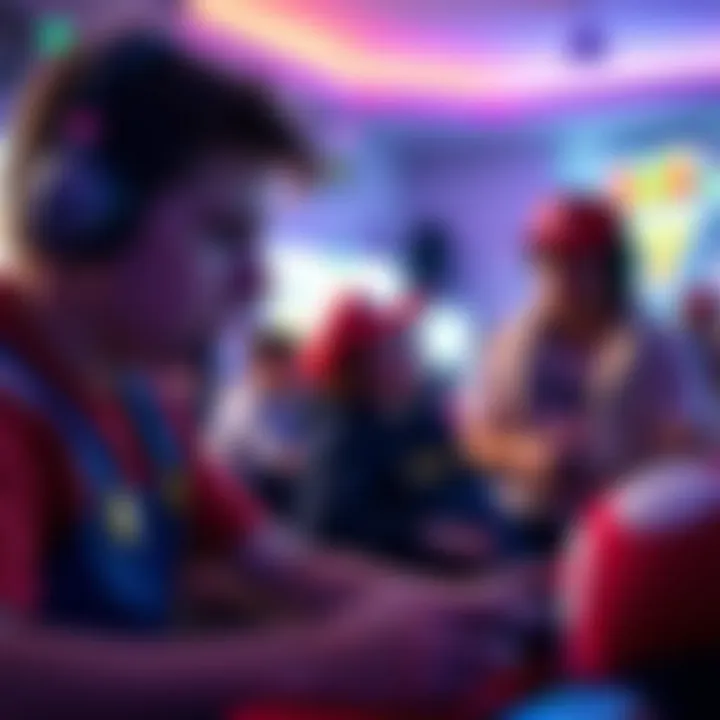 Engaged Gamers: The Super Mario Experience Players engaged in a competitive Super Mario gaming session