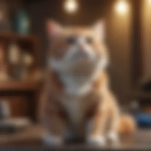 A whimsical illustration of a cat character in a video game setting