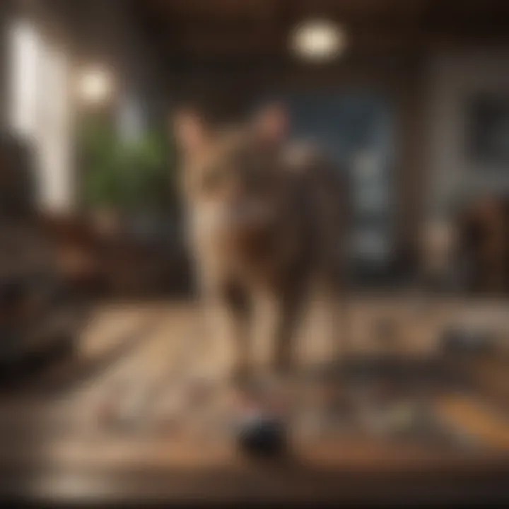 An artistic representation of a cat navigating a game environment