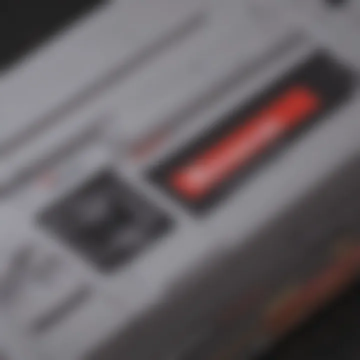 A detailed view of the packaging of an unopened Super Nintendo