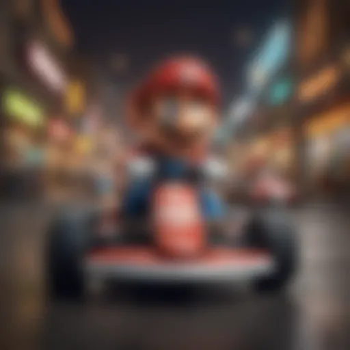 Colorful Mario Kart illustration with racing karts and power-ups