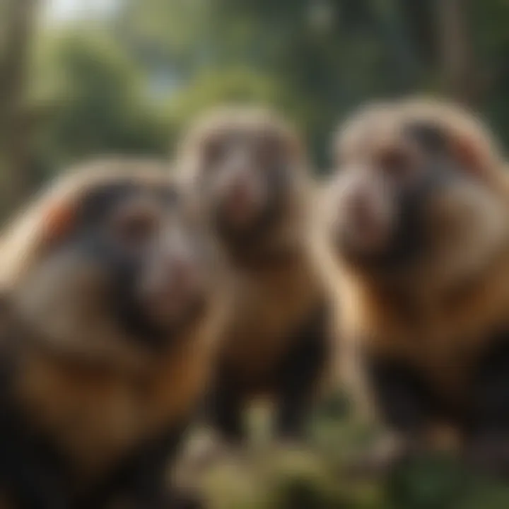 A close-up of a marmoset interacting socially with its group, highlighting their complex social behaviors.