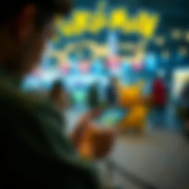 User Engagement in Pokémon Trading Apps User engaged in trading Pokémon on a mobile app