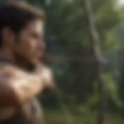 Archer drawing bowstring with intense focus