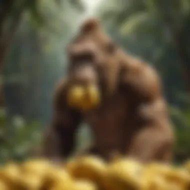 Close-up of Donkey Kong collecting golden bananas