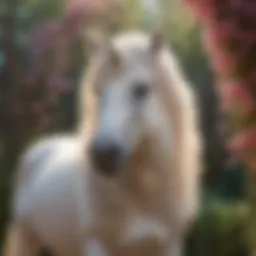 Majestic unicorn with flowing mane and floral background