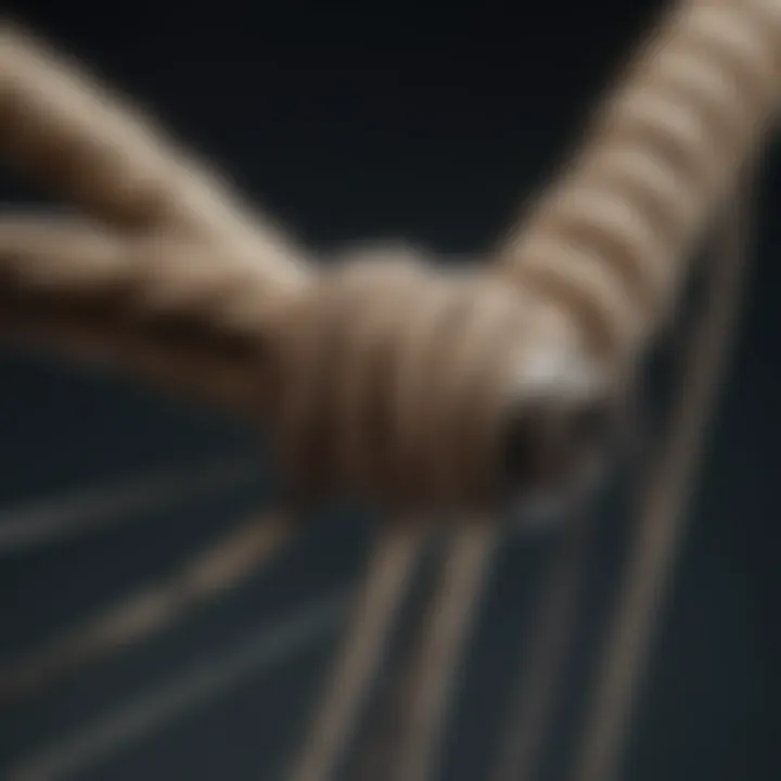 Close-up of intricate knots securing fishing line