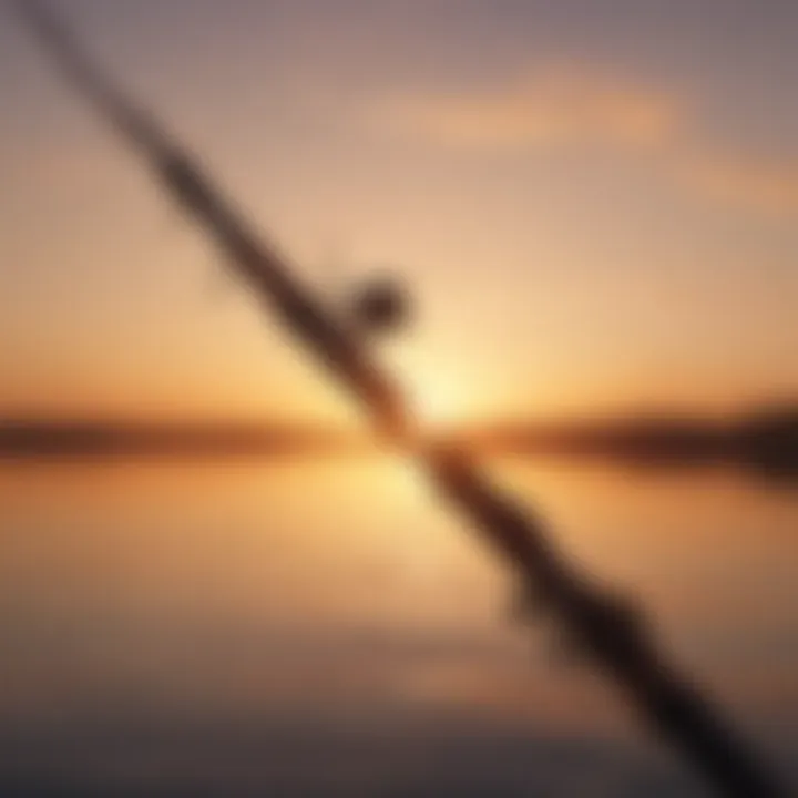 Silhouette of a fishing rod against a setting sun