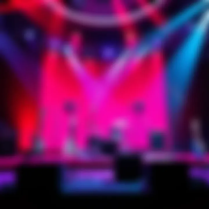 Rock Band 3 Stage Experience A vibrant stage setup showcasing Rock Band 3 instruments