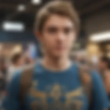 Zelda Enthusiast at Gaming Convention Fan wearing a Zelda: Breath of the Wild t-shirt at a gaming event